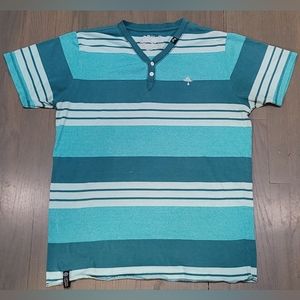 LRG Lifted Research Group, Teal Striped Shirt two-button, Size XL